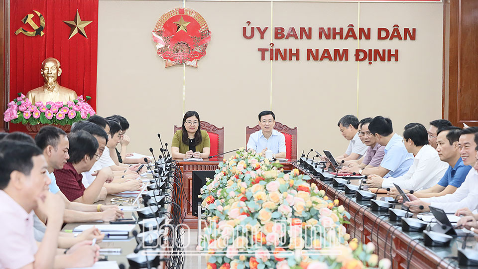 Quang cảnh hội nghị tại điểm cầu tỉnh Nam Định. 