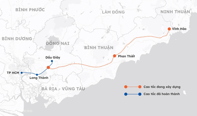 Cao tốc Dầu Giây - Phan Thiết rút ngắn thời gian từ TP HCM đi Bình Thuận. Đồ họa: Khánh Hoàng