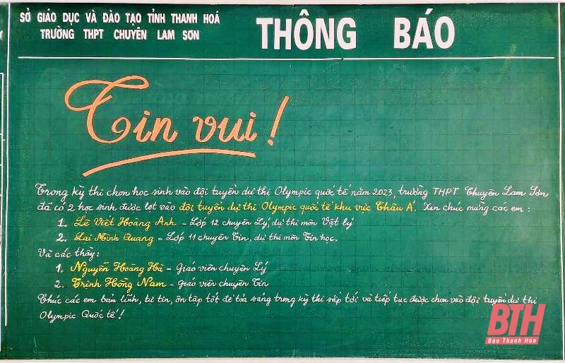 Thanh Hóa có 2 học sinh dự thi Olympic Quốc tế khu vực châu Á - Thái Bình Dương