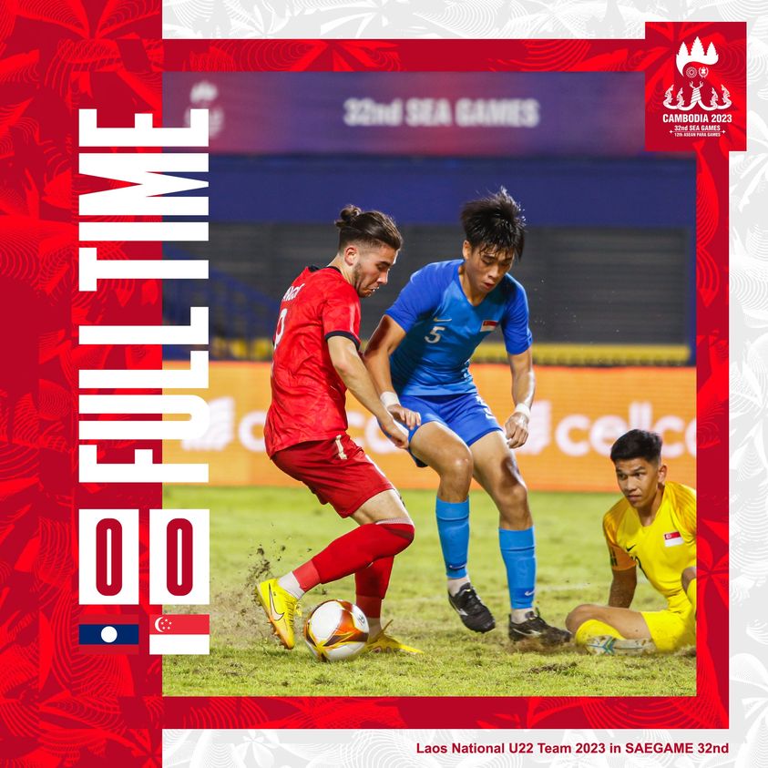 U22 Lào cầm chân Singapore tại SEA Games 32 (Ảnh: LFF)