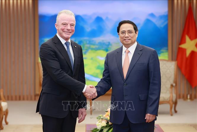 Thủ tướng Phạm Minh Chính tiếp ông Brendan Nelson, Phó Chủ tịch cấp cao Boeing, kiêm Chủ tịch Boeing toàn cầu. Ảnh: Dương Giang/TTXVN