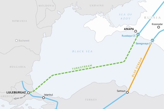 Hai tuyến đường ống khí đốt nối Nga với Thổ Nhĩ Kỳ. Đồ họa: Gazprom