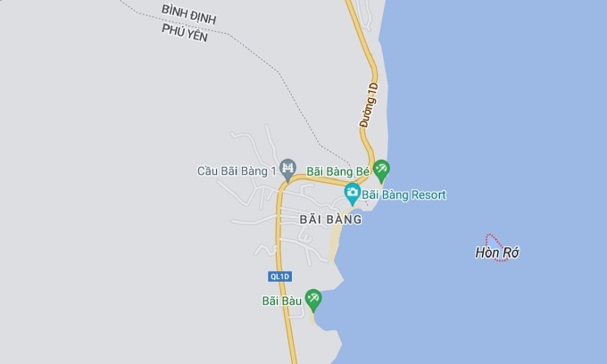 Hòn Rớ giữa Bình Định và Phú Yên. Ảnh: Google Maps