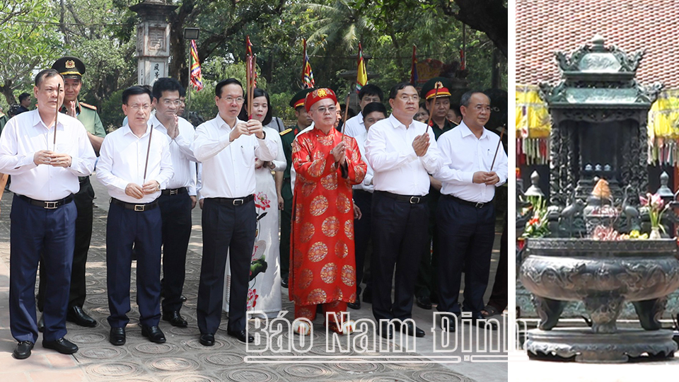 1. Chủ tịch nước Võ Văn Thưởng cùng các đồng chí lãnh đạo Trung ương, lãnh đạo tỉnh; dâng hương tưởng niệm các vị Vua Trần tại Đền Trần, phường Lộc Vượng (thành phố Nam Định).
