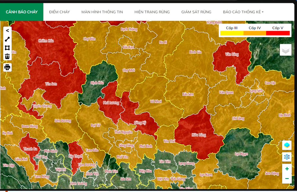 Các khu vực trong tỉnh đang có cảnh báo nguy cơ cháy rừng cấp IV, cấp V (cấp nguy hiểm và cực kỳ nguy hiểm).
