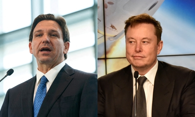 Thống đốc Florida Ron DeSantis (trái) và tỷ phú Mỹ Elon Musk. Ảnh: Reuters