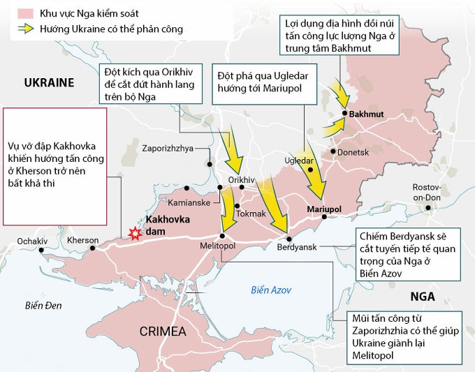 Các mũi phản công tiềm năng của Ukraine. Đồ họa: Times