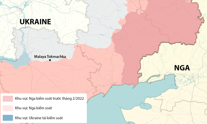 Vị trí làng Malaya Tokmachka thuộc tỉnh Zaporizhzhia. Đồ họa: RYV