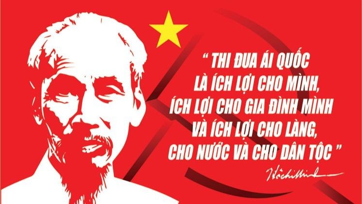 Một tác phẩm tranh cổ động đề tài Thi đua là yêu nước. (Ảnh: Cục Văn hóa cơ sở)