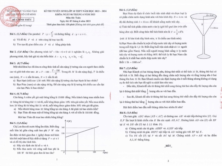 Đáp án chính thức môn Toán thi vào lớp 10 TP.HCM  - 4