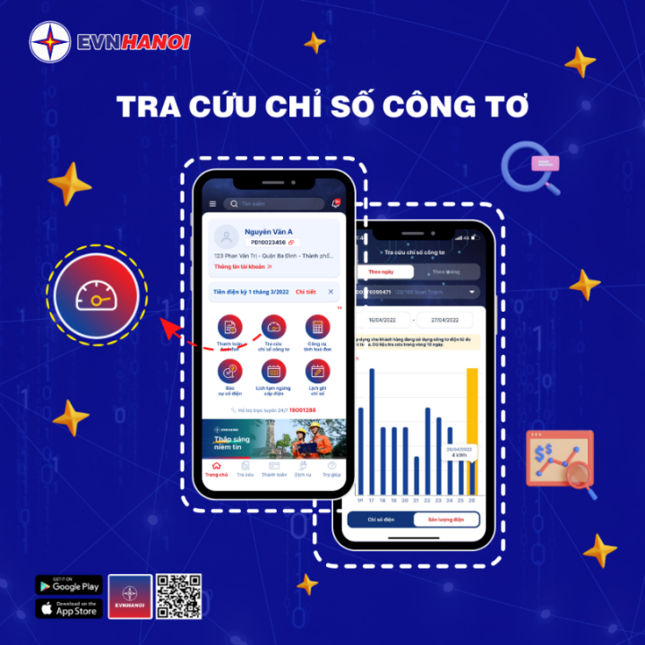 Giao diện app EVNHANOI trên thiết bị di động.