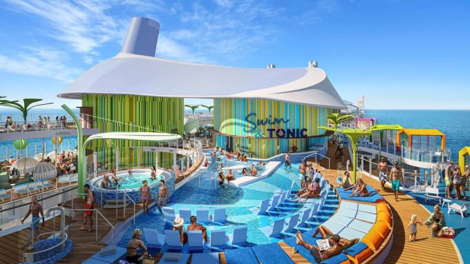 Ảnh 3D mô phỏng khung cảnh trên tàu khi chở khách. Ảnh: Royal Caribbean International