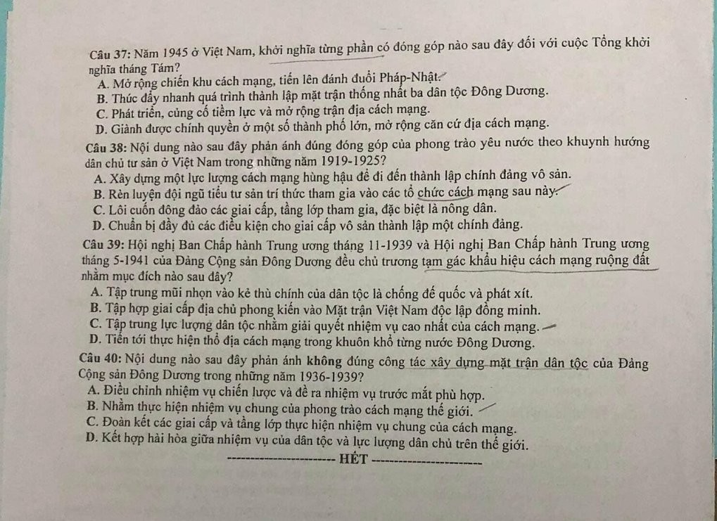 Thi tốt nghiệp THPT 2023: Đề thi chính thức môn Lịch sử