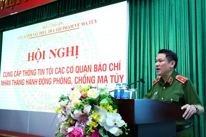 Thiếu tướng Nguyễn Văn Viện, Cục trưởng Cục Cảnh sát điều tra tội phạm về ma túy phát biểu tại Hội nghị