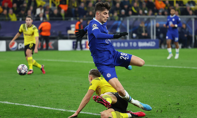 Kai Havert (số 29) trong trận Chelsea gặp Dortmund trên sân Signal Iduna Park, ở vòng 1/8 Champions League ngày 15/2/2023. Ảnh: Reuters