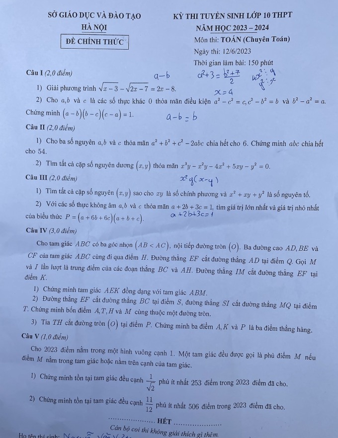 Đề thi và đáp án Toán chuyên lớp 10 ở Hà Nội