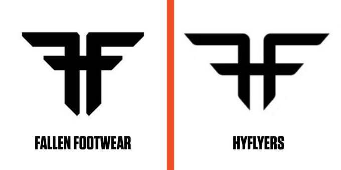 Logo Hyflyers của đội Mickelson bị nghi nhái logo của Fallen Footware của Cool Brands Supply.