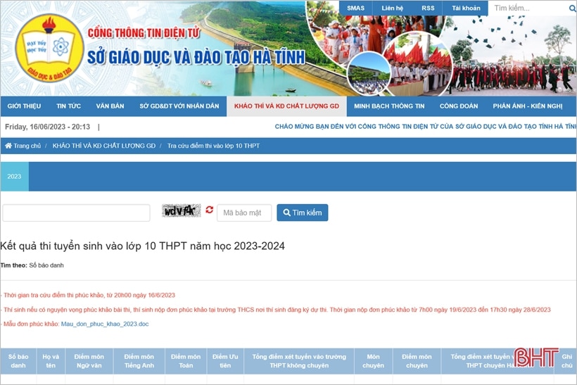 Hà Tĩnh công bố điểm thi vào lớp 10 năm học 2023 - 2024