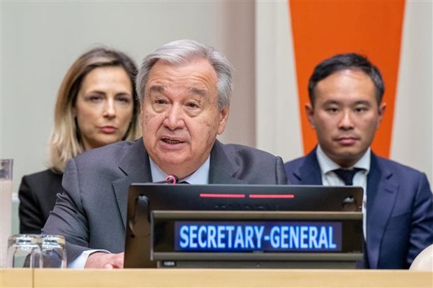 Tổng Thư ký Liên hợp quốc Antonio Guterres phát biểu tại hội nghị ở New York (Mỹ) về chủ đề phòng chống khủng bố ngày 19-6-2023. (Ảnh: THX/TTXVN)