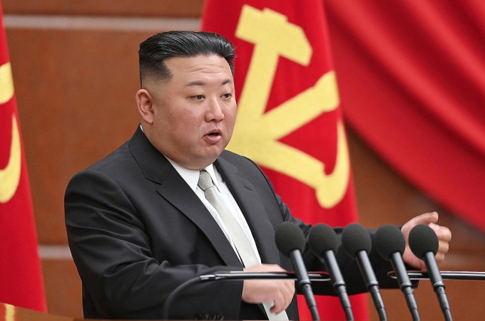 Lãnh đạo Kim Jong-un tại kỳ họp Ban chấp hành trung ương khóa VIII đảng Lao động Triều Tiên ở thủ đô Bình Nhưỡng hồi tháng 1. Ảnh: KCNA