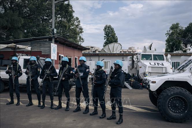 Lực lượng gìn giữ hòa bình của LHQ tại CHDC Congo (MONUSCO) tuần tra tại Goma, CHDC Congo. Ảnh tư liệu: AFP/TTXVN