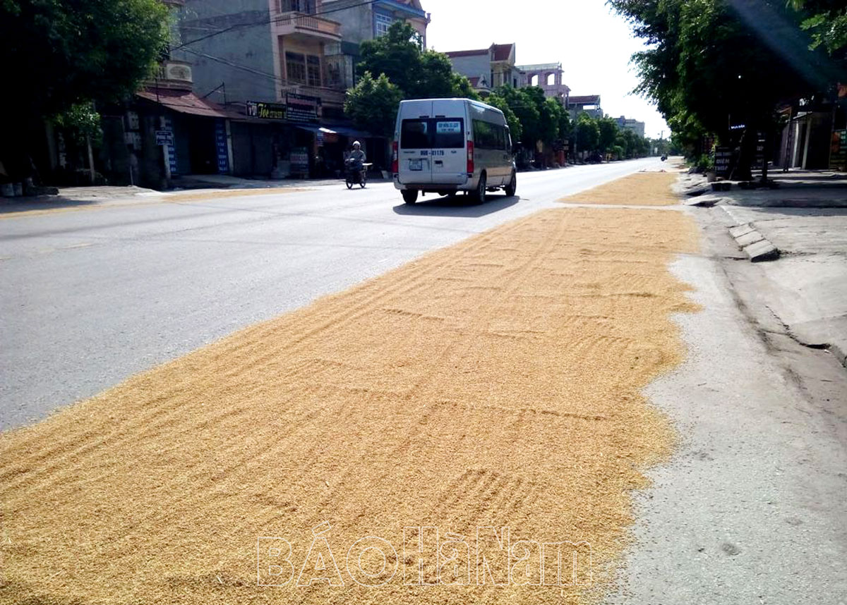 Phủ Lý đẩy mạnh các biện pháp ngăn ngừa xử lý tình trạng phơi nông sản đốt rơm rạ trên các tuyến đường