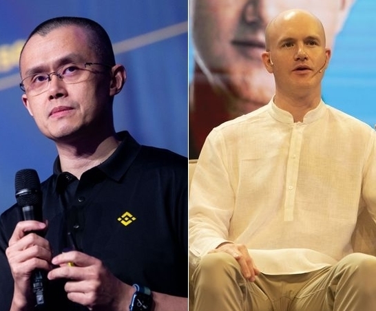 Changpeng Zhao (trái) và Brian Armstrong. Ảnh: Bloomberg