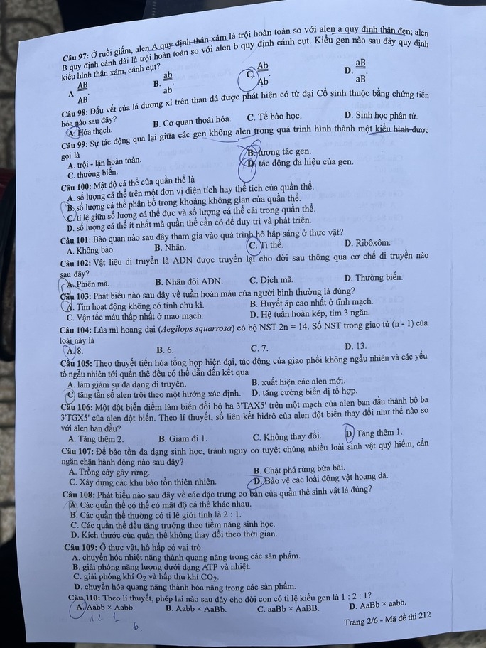  Chi tiết đề thi, đáp án các môn vật lý, hóa học, sinh học ảnh 3