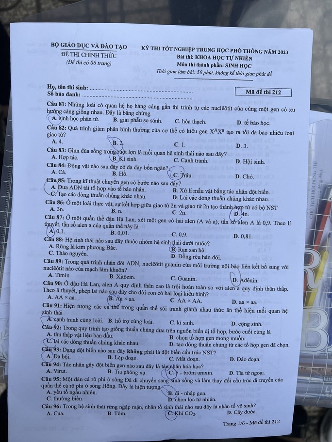  Chi tiết đề thi, đáp án các môn vật lý, hóa học, sinh học ảnh 2