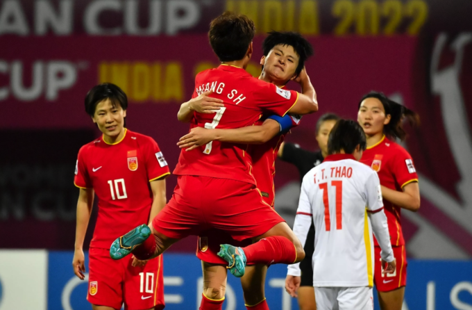 Đội tuyển nữ Trung Quốc ăn mừng thắng Việt Nam 3-1 ở Asian Cup 2022. Ảnh: AFC