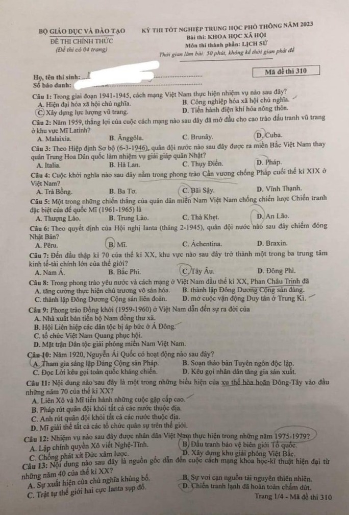 Chi tiết đề thi, giải đề thi môn Lịch sử, Địa lý, Giáo dục công dân ảnh 7