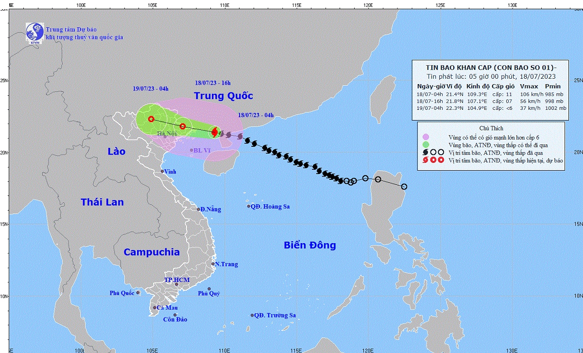 Bão số 1 cách Móng Cái 140km gió giật cấp 14