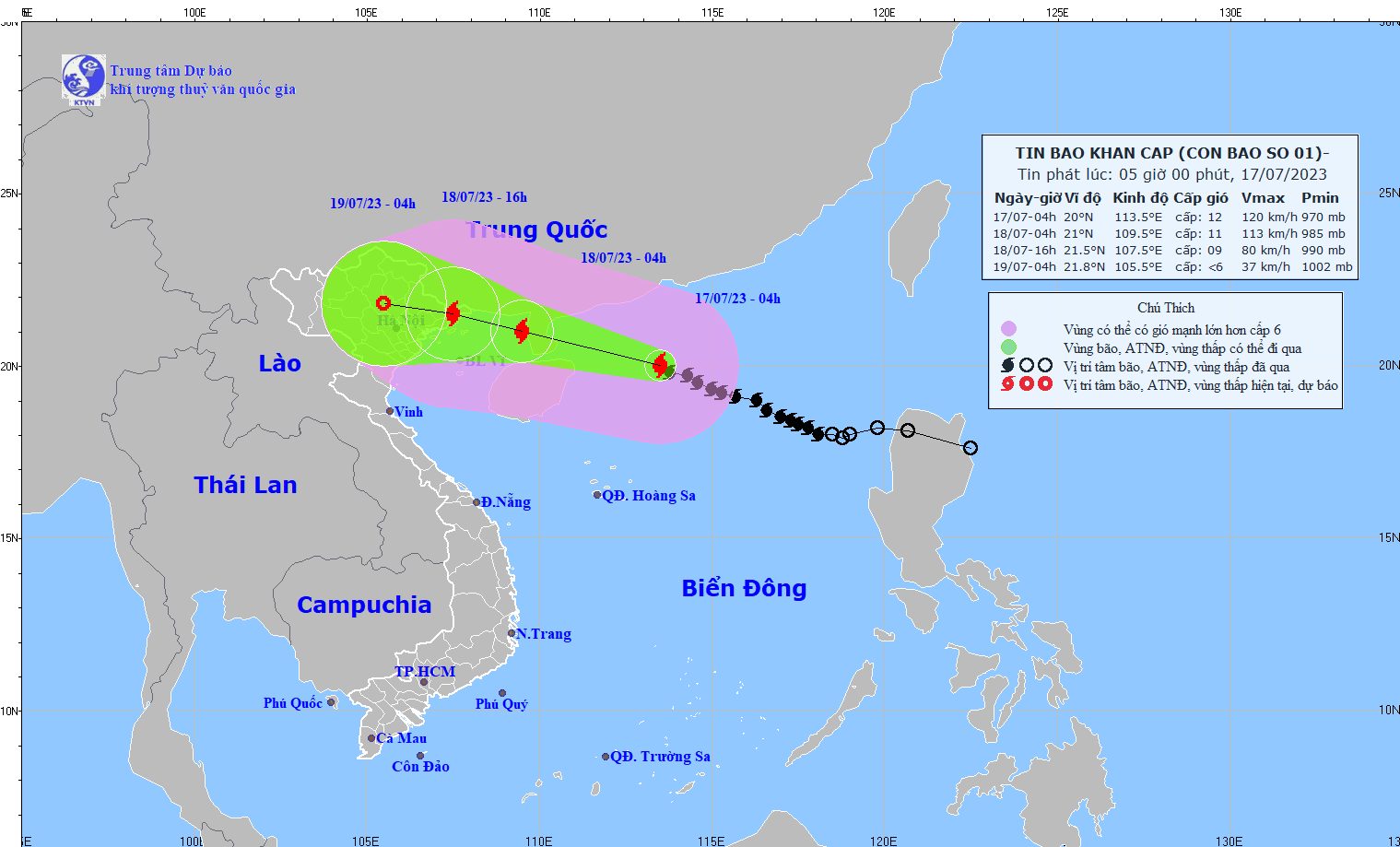 Sơ đồ vị trí và hướng đi của cơn bão.