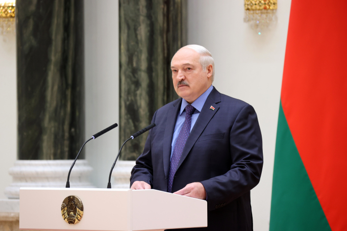 Tổng thống Belarus Alexander Lukashenko phát biểu tại Minsk ngày 27/6. Ảnh: AFP