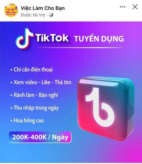  Một chiêu mời chào lướt TikTok kiếm tiền trên mạng xã hội