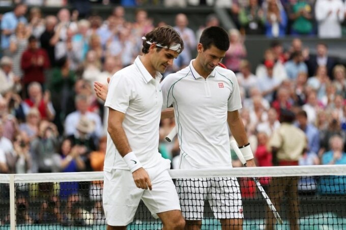 Federer kết thúc sự nghiệp với 20 Grand Slam, gồm tám Wimbledon. Djokovic đang sở hữu bảy danh hiệu tại Grand Slam sân cỏ. Ảnh: ATP