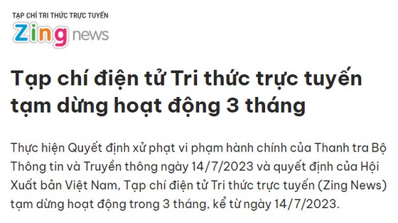 Thông báo trên Tạp chí điện tử Tri thức trực tuyến