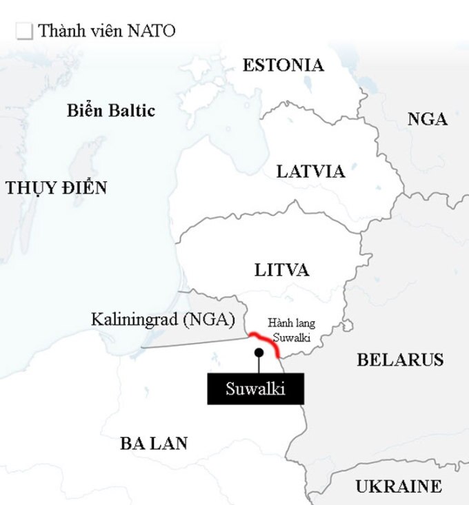 Vị trí thành phố Suwalki và hành lang Suwalki. Đồ họa: WSJ.