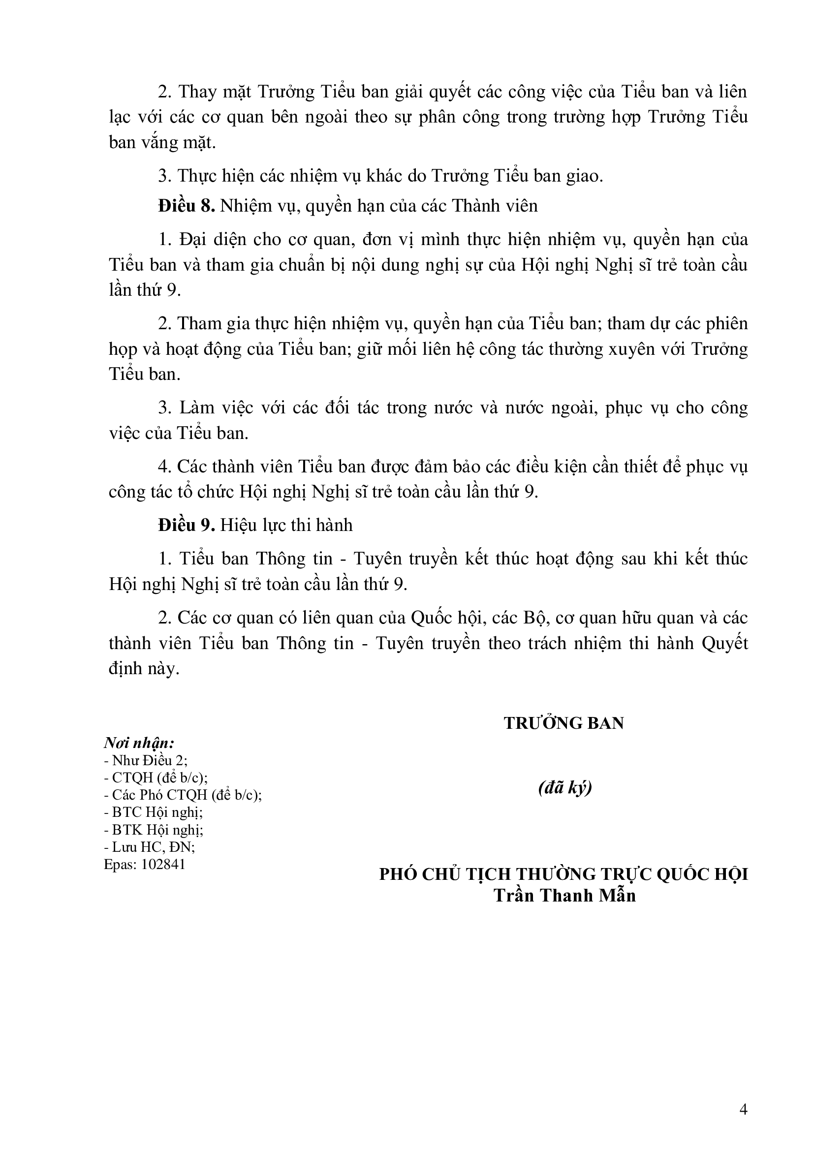 Quyết định thành lập Tiểu ban Thông tin - Tuyên truyền thuộc Ban Tổ chức Hội nghị Nghị sĩ trẻ toàn cầu lần thứ 9 - Ảnh 4.