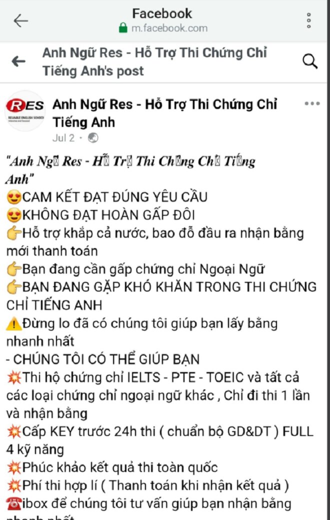 Một số hình ảnh thông tin giả mạo Anh ngữ RES trên Facebook, Zalo.