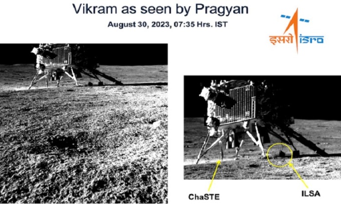 Trạm Vikram trong ảnh chụp bởi robot Pragyan. Ảnh: ISRO