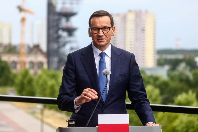 Thủ tướng Ba Lan Mateusz Morawiecki tại cuộc họp báo ở thành phố miền nam Katowice ngày 20/7. Ảnh: AFP