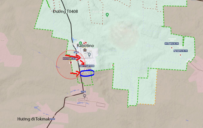 Vị trí đường T0408 chạy qua làng Rabotino mà Ukraine vừa giành lại. Ảnh: InfoUkraine