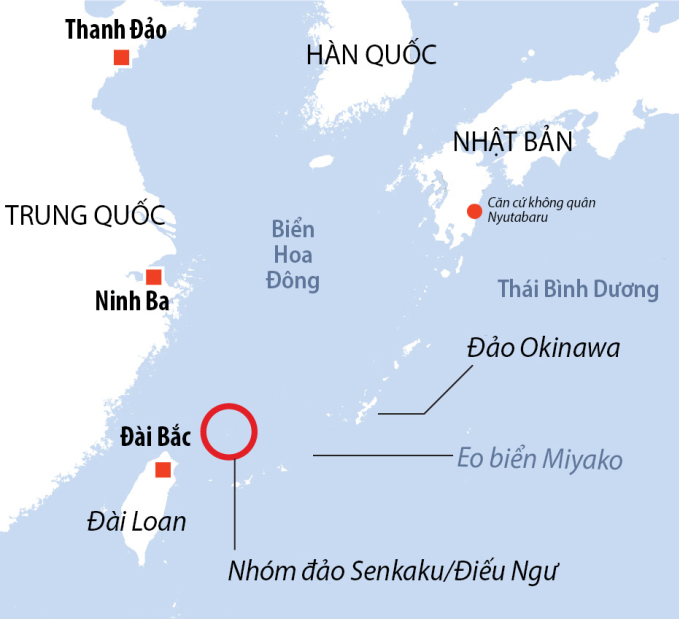 Vị trí nhóm đảo tranh chấp Senkaku/Điếu Ngư. Đồ họa: AFP