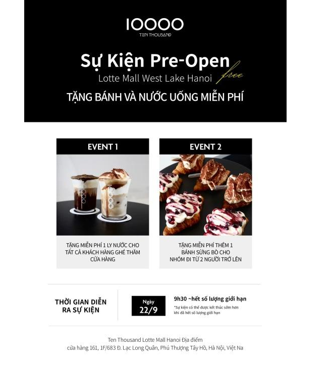 Sự kiện Pre-open Ten Thousand chi nhánh Lotte Mall Tây Hồ.