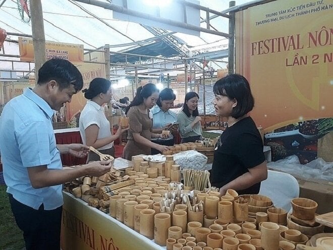 Các sản phẩm thủ công mỹ nghệ được giới thiệu đến người tiêu dùng tại Festival nông sản Hà Nội tại Sóc Sơn. (Ảnh. Thùy Linh)