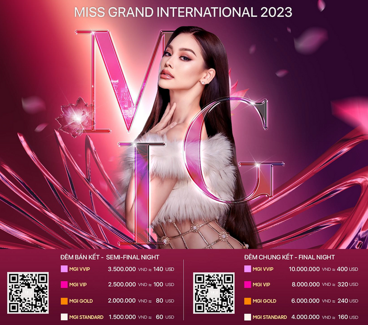 Các hạng vé tham dự đêm Chung kết Miss Grand International 2023.