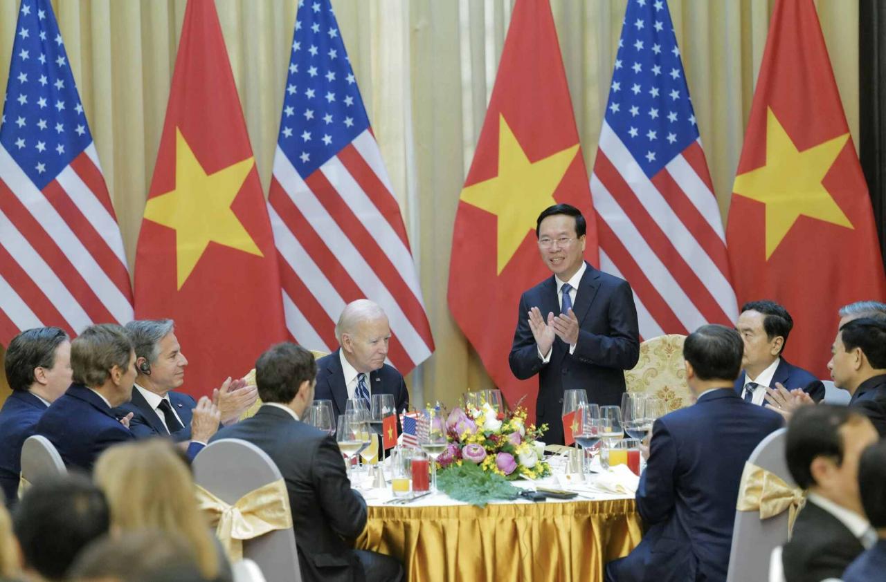 Chủ tịch nước Võ Văn Thưởng chủ trì chiêu đãi Tổng thống Mỹ Joe Biden ngày 11.9. Ảnh: Hải Nguyễn