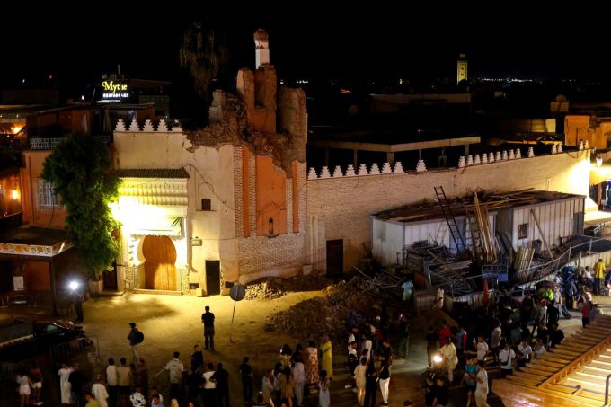 Các tòa nhà trên phố ở Marrakesh bị phá hủy do động đất, ảnh chụp hôm 9/9. Ảnh:Reuters