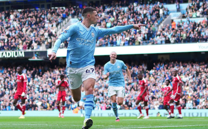 Foden vui mừng sau khi mở tỷ số cho Man City. Ảnh: Man City